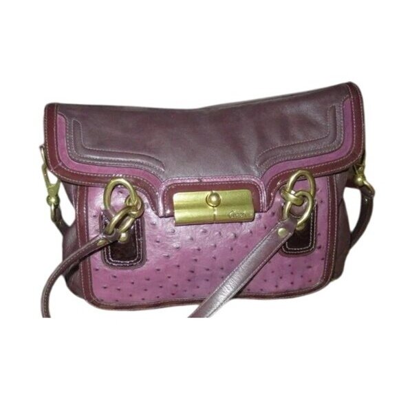 Coach 2011 Kristin Spectator Ostrich Embossed Mixed Leather Flap Purple Bag - Picture 10 of 15